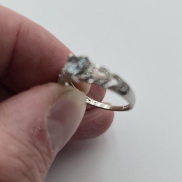 Size 6 Sterling Silver Aquamarine Heart With Diamond Accents Ring A4039 - Picture 7 of 10